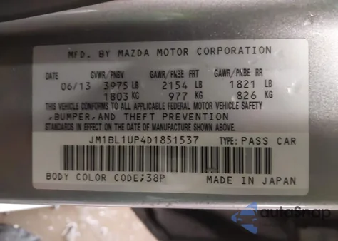 2013 Mazda Mazda3 I Sport z USA, uszkodzony, nr VIN JM1BL1UP4D1851537